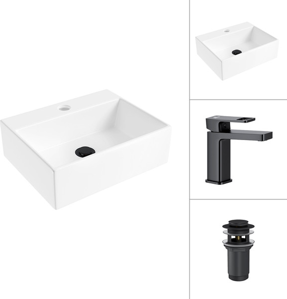 Изображение товара Умывальник со смесителем Lauter 21344 + Cascade 21СК655BS с донным клапаном 21190B (черный матовый)