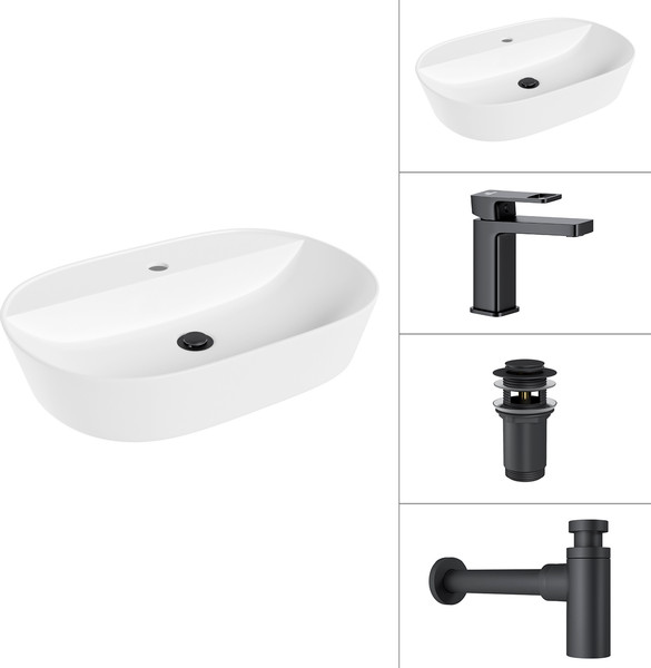 Изображение товара Умывальник со смесителем Lauter 21460-60 + Cascade 21СК655BS +сифон 21635B +донный клапан 21190B (черный матовый)
