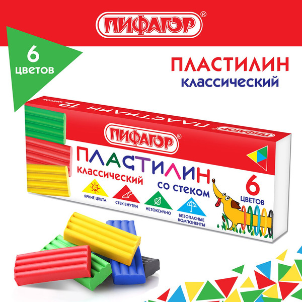 Изображение товара Пластилин Пифагор Классический Веселая такса / 106674 (6цв)