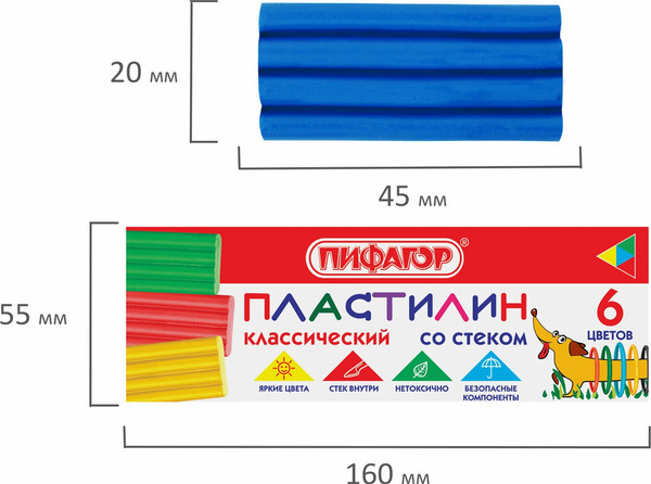 Изображение товара Пластилин Пифагор Классический Веселая такса / 106674 (6цв)