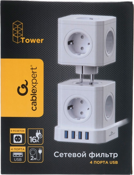 Изображение товара Сетевой фильтр Cablexpert TWR-9-U4-W-2