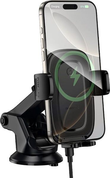 Изображение товара Держатель для смартфонов Borofone BH223 + беспроводная зарядка (черный)