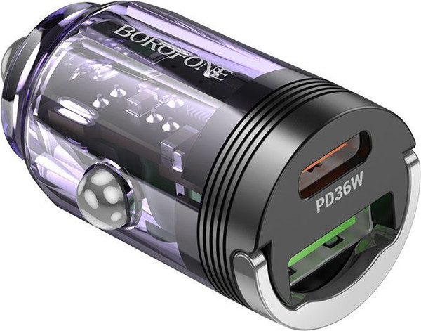 Изображение товара Адаптер питания автомобильный Borofone BZ29A (прозрачный/пурпурный)