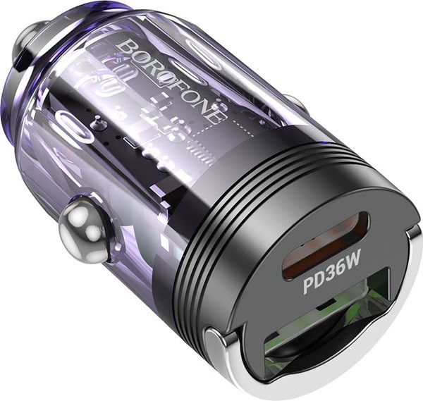 Изображение товара Адаптер питания автомобильный Borofone BZ29A (прозрачный/пурпурный)