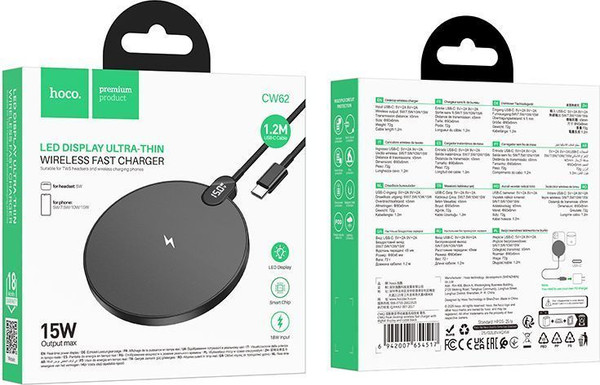 Изображение товара Зарядное устройство беспроводное Hoco CW62 (черный)