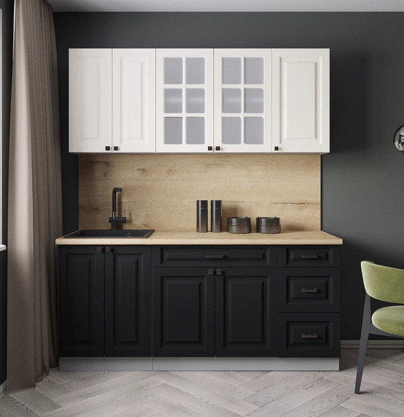 Изображение товара Кухонный гарнитур Интерлиния Мила Деко 1.8А (черный/белый/дуб бунратти)