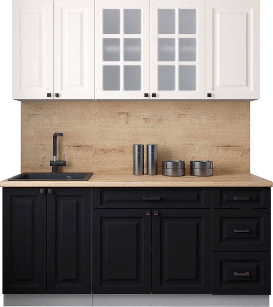 Изображение товара Кухонный гарнитур Интерлиния Мила Деко 1.8А (черный/белый/дуб бунратти)