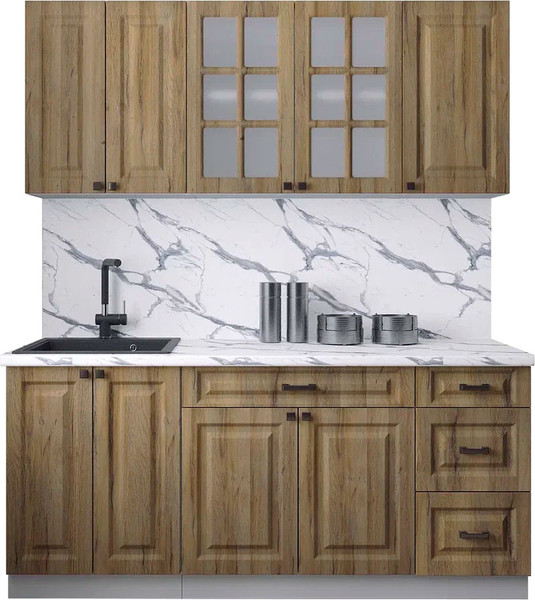 Изображение товара Кухонный гарнитур Интерлиния Мила Деко 1.8А (дуб вотан/дуб вотан/белый гранит)