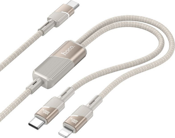 Изображение товара Кабель Hoco U139 2в1 Type-C/Type-C + Lightning (1.2м, золотой)