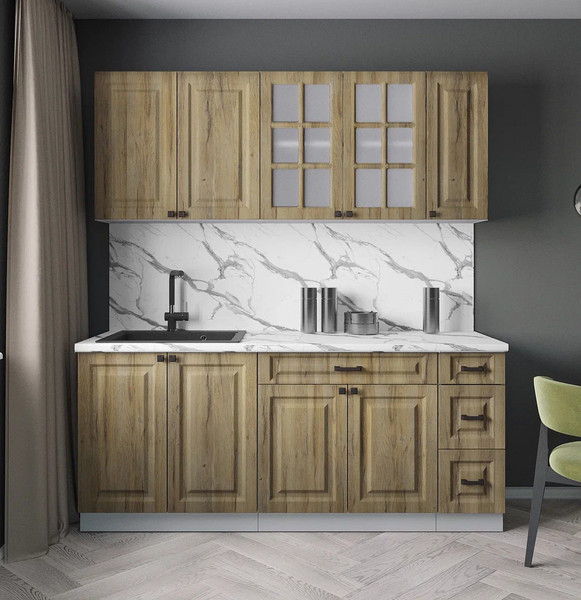 Изображение товара Кухонный гарнитур Интерлиния Мила Деко 1.9А (дуб вотан/дуб вотан/белый гранит)