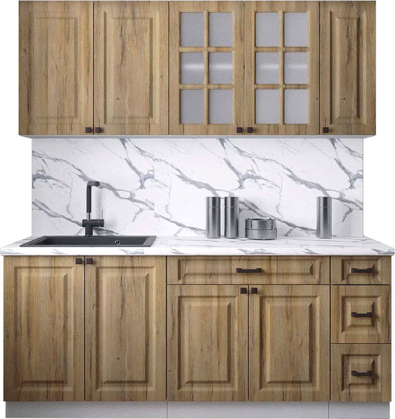 Изображение товара Кухонный гарнитур Интерлиния Мила Деко 1.9А (дуб вотан/дуб вотан/белый гранит)