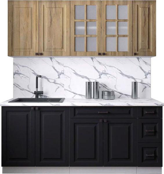 Изображение товара Кухонный гарнитур Интерлиния Мила Деко 1.9А (черный/дуб вотан/белый гранит)