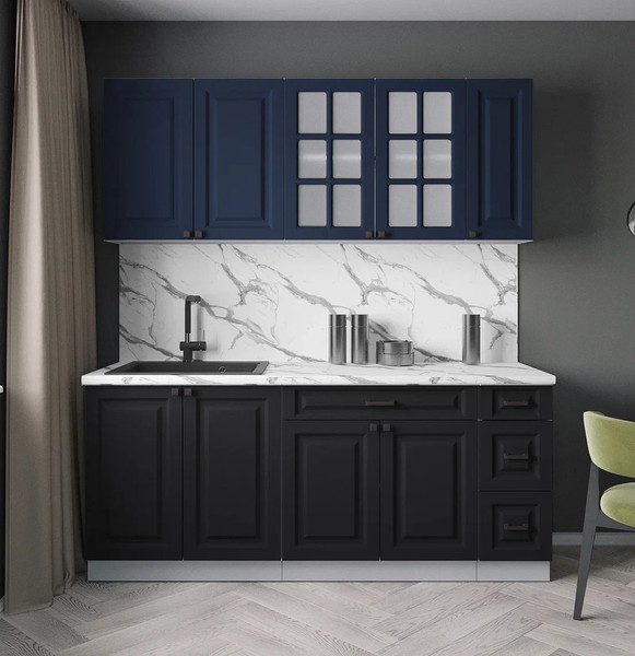 Изображение товара Кухонный гарнитур Интерлиния Мила Деко 1.9А (черный/индиго/белый гранит)