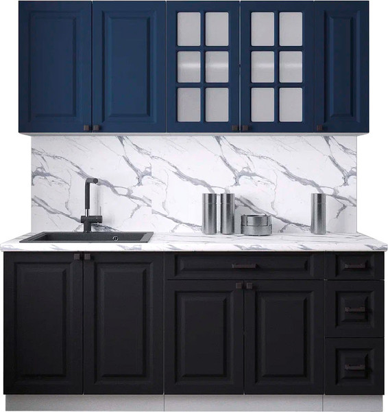 Изображение товара Кухонный гарнитур Интерлиния Мила Деко 1.9А (черный/индиго/белый гранит)