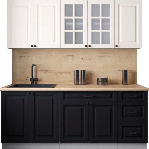 Изображение товара Кухонный гарнитур Интерлиния Мила Деко 2.0А (черный/белый/дуб бунратти)