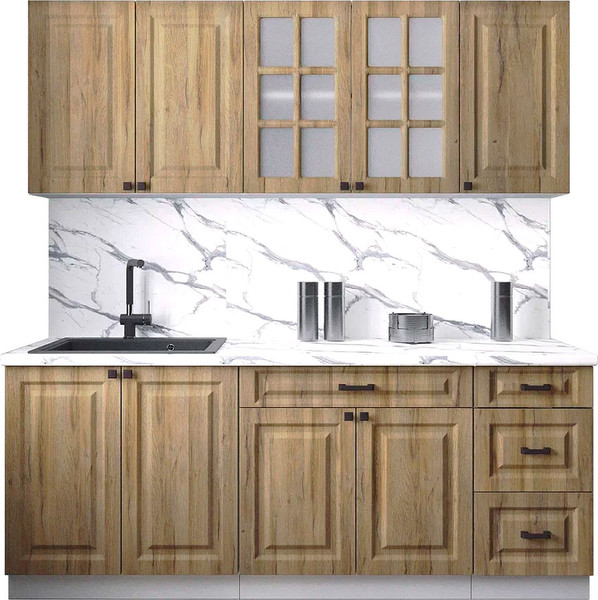 Изображение товара Кухонный гарнитур Интерлиния Мила Деко 2.0А (дуб вотан/дуб вотан/белый гранит)