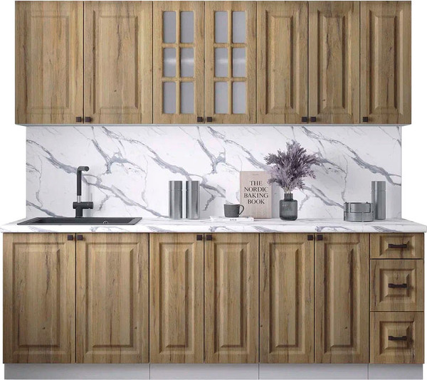 Изображение товара Кухонный гарнитур Интерлиния Мила Деко 2.3А (дуб вотан/дуб вотан/белый гранит)