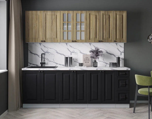 Изображение товара Кухонный гарнитур Интерлиния Мила Деко 2.3А (черный/дуб вотан/белый гранит)