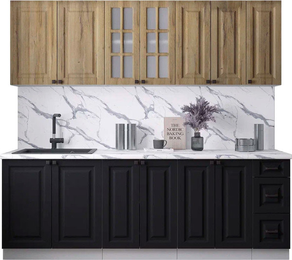 Изображение товара Кухонный гарнитур Интерлиния Мила Деко 2.3А (черный/дуб вотан/белый гранит)