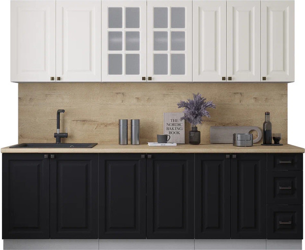 Изображение товара Кухонный гарнитур Интерлиния Мила Деко 2.5А (черный/белый/дуб бунратти)