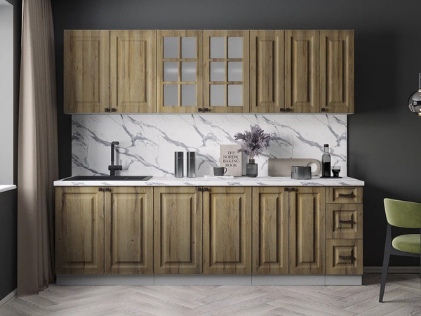 Изображение товара Кухонный гарнитур Интерлиния Мила Деко 2.5А (дуб вотан/дуб вотан/белый гранит)