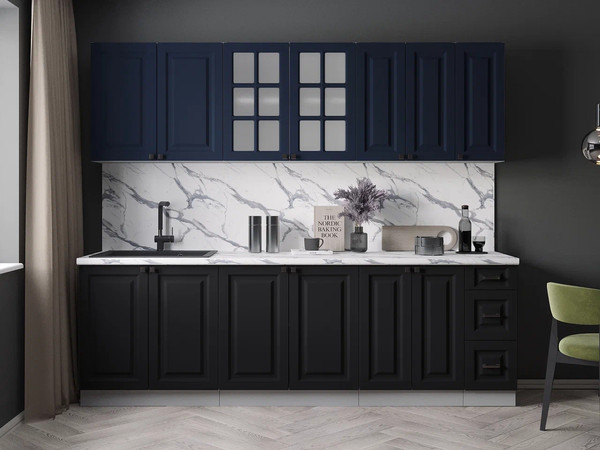 Изображение товара Кухонный гарнитур Интерлиния Мила Деко 2.5А (черный/индиго/белый гранит)