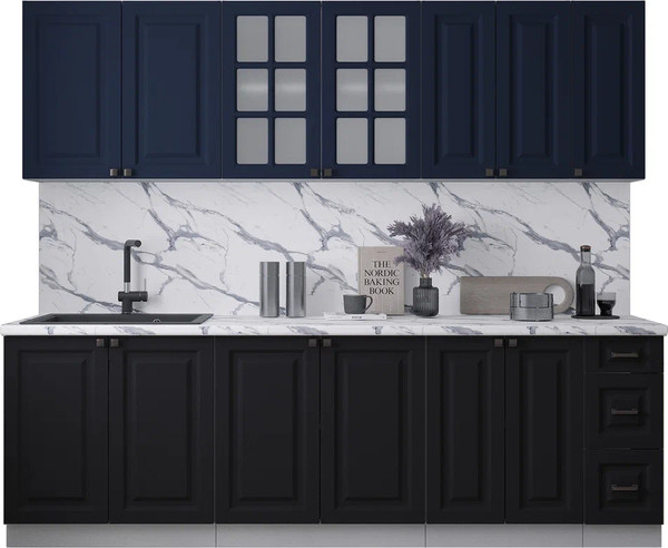 Изображение товара Кухонный гарнитур Интерлиния Мила Деко 2.5А (черный/индиго/белый гранит)