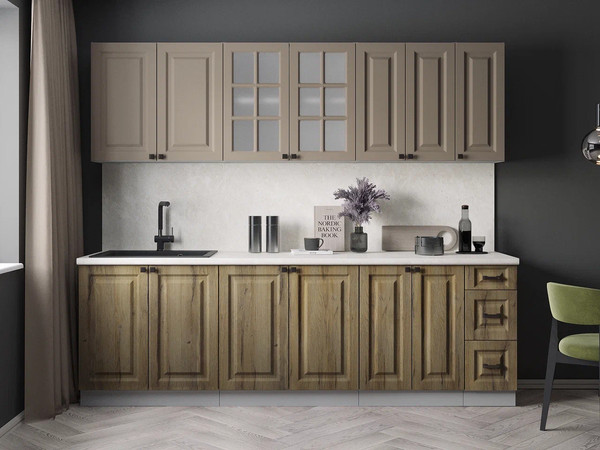 Изображение товара Кухонный гарнитур Интерлиния Мила Деко 2.5А (дуб вотан/луна/опал светлый)