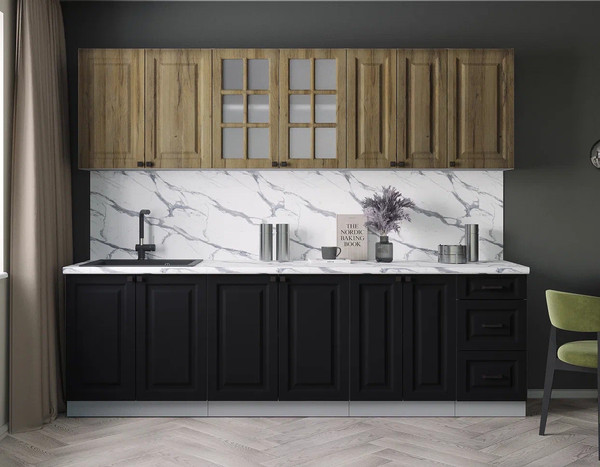 Изображение товара Кухонный гарнитур Интерлиния Мила Деко 2.6А (черный/дуб вотан/белый гранит)