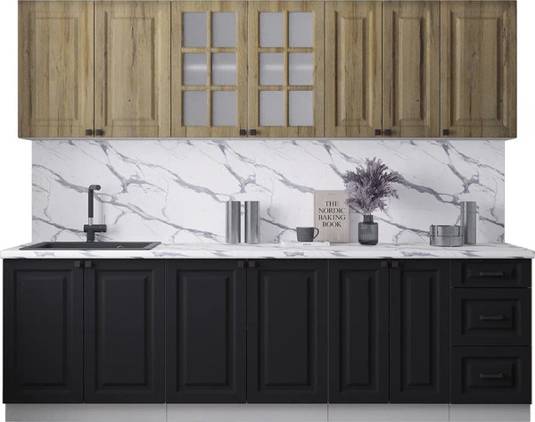 Изображение товара Кухонный гарнитур Интерлиния Мила Деко 2.6А (черный/дуб вотан/белый гранит)