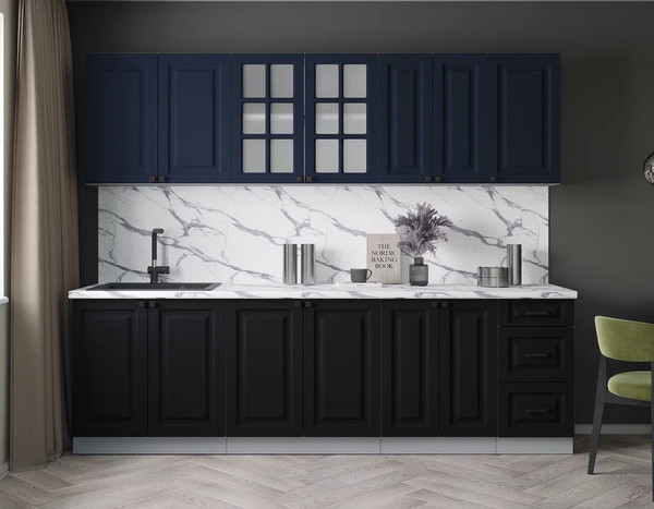 Изображение товара Кухонный гарнитур Интерлиния Мила Деко 2.6А (черный/индиго/белый гранит)