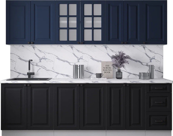 Изображение товара Кухонный гарнитур Интерлиния Мила Деко 2.6А (черный/индиго/белый гранит)