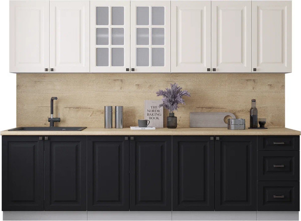 Изображение товара Кухонный гарнитур Интерлиния Мила Деко 2.8А (черный/белый/дуб бунратти)