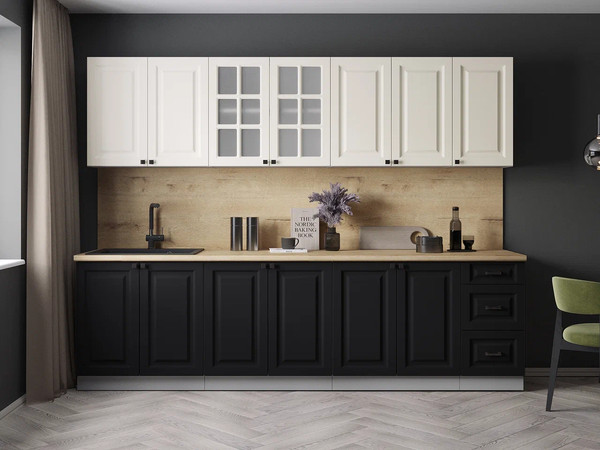 Изображение товара Кухонный гарнитур Интерлиния Мила Деко 2.8А (черный/белый/дуб бунратти)