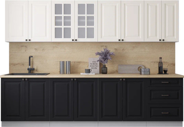 Изображение товара Кухонный гарнитур Интерлиния Мила Деко 3.0А (черный/белый/дуб бунратти)