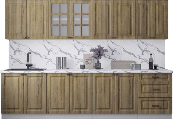 Изображение товара Кухонный гарнитур Интерлиния Мила Деко 3.0А (дуб вотан/дуб вотан/белый гранит)