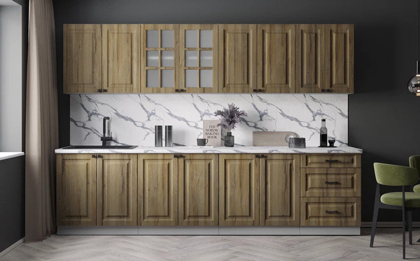 Изображение товара Кухонный гарнитур Интерлиния Мила Деко 3.0А (дуб вотан/дуб вотан/белый гранит)