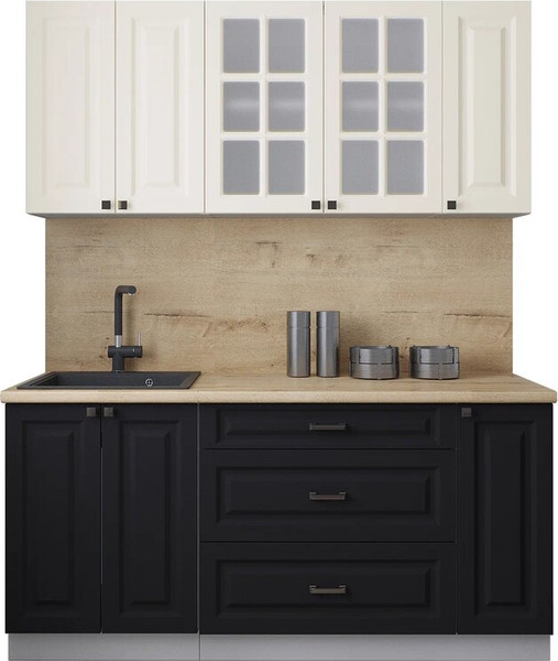 Изображение товара Кухонный гарнитур Интерлиния Мила Деко 1.7Б (черный/белый/дуб бунратти)