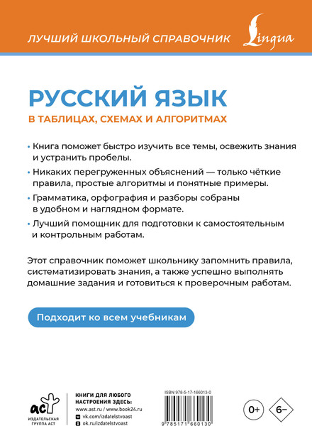 Изображение товара Учебное пособие АСТ Русский язык в таблицах, схемах и алгоритмах, мягкая обложка (Литинская Ксения)