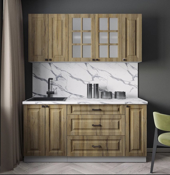 Изображение товара Кухонный гарнитур Интерлиния Мила Деко 1.7Б (дуб вотан/дуб вотан/белый гранит)