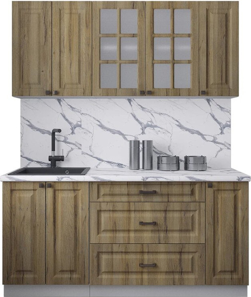 Изображение товара Кухонный гарнитур Интерлиния Мила Деко 1.7Б (дуб вотан/дуб вотан/белый гранит)