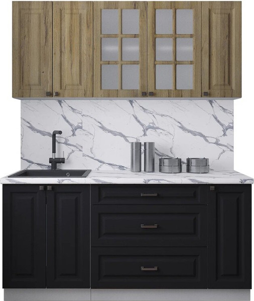 Изображение товара Кухонный гарнитур Интерлиния Мила Деко 1.7Б (черный/дуб вотан/белый гранит)