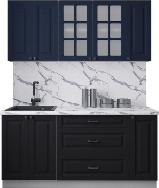 Изображение товара Кухонный гарнитур Интерлиния Мила Деко 1.7Б (черный/индиго/белый гранит)