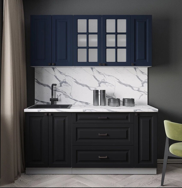 Изображение товара Кухонный гарнитур Интерлиния Мила Деко 1.7Б (черный/индиго/белый гранит)