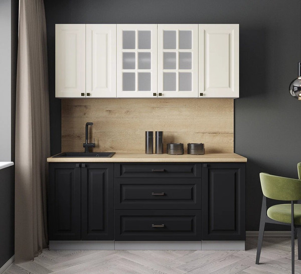 Изображение товара Кухонный гарнитур Интерлиния Мила Деко 1.8Б (черный/белый/дуб бунратти)