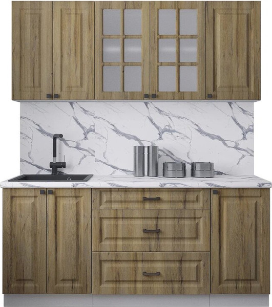 Изображение товара Кухонный гарнитур Интерлиния Мила Деко 1.8Б (дуб вотан/дуб вотан/белый гранит)