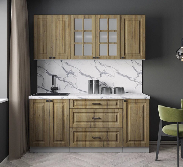 Изображение товара Кухонный гарнитур Интерлиния Мила Деко 1.8Б (дуб вотан/дуб вотан/белый гранит)