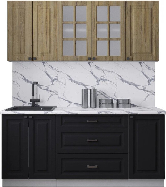 Изображение товара Кухонный гарнитур Интерлиния Мила Деко 1.8Б (черный/дуб вотан/белый гранит)