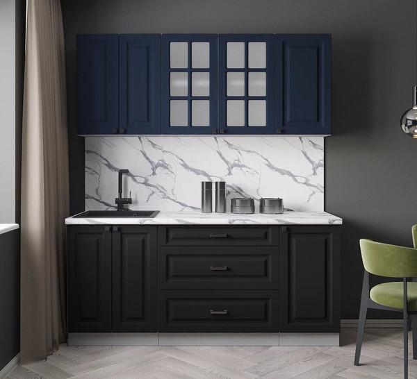 Изображение товара Кухонный гарнитур Интерлиния Мила Деко 1.8Б (черный/индиго/белый гранит)