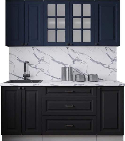 Изображение товара Кухонный гарнитур Интерлиния Мила Деко 1.8Б (черный/индиго/белый гранит)